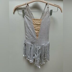 Silver Sparkly Fringe Dance Showgirl Costume